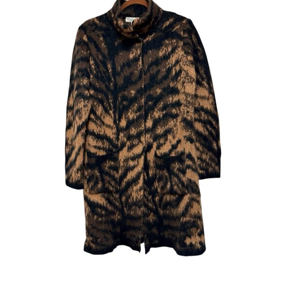 NWT Le Maglie Di Sofía Mohair Blend Animal Tiger Print Longline Teddy Coat Small - Picture 2 of 6